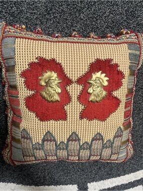 SWEET DREAMS Neiman Marcus Pillow 12x12" Fringed Rooster Design